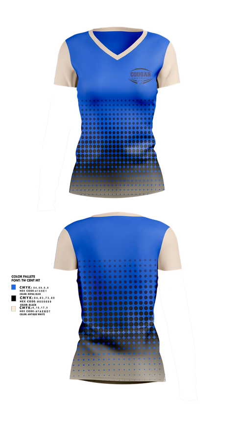 Womens Short Sleeve Vneck Shirt, Kersey Cougars, , Teamtime, Team time, sublimation, custom sports apparel, team uniforms, spirit wear, spiritwear, sports uniforms, custom shirts, team store, custom team store, fundraiser sports, apparel fundraiser