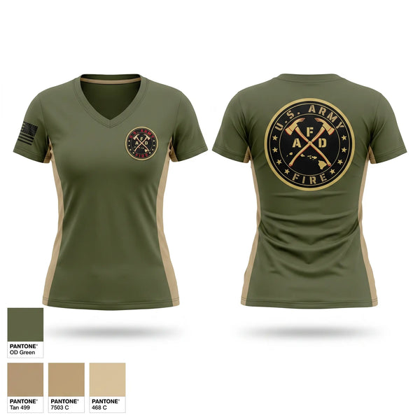 Womens Short Sleeve Vneck Shirt, ARMY FIRE, Fire Department, Teamtime, Team time, sublimation, custom sports apparel, team uniforms, spirit wear, spiritwear, sports uniforms, custom shirts, team store, custom team store, fundraiser sports, apparel fundraiser