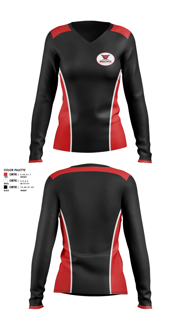 Womens Long Sleeve Vneck Shirt, Wolfpack Martial Arts, , Teamtime, Team time, sublimation, custom sports apparel, team uniforms, spirit wear, spiritwear, sports uniforms, custom shirts, team store, custom team store, fundraiser sports, apparel fundraiser