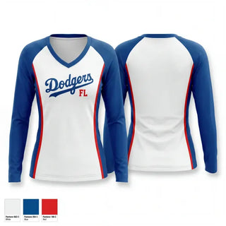 Womens Long Sleeve Vneck Shirt, FL Dodgers 13U, Baseball, Teamtime, Team time, sublimation, custom sports apparel, team uniforms, spirit wear, spiritwear, sports uniforms, custom shirts, team store, custom team store, fundraiser sports, apparel fundraiser