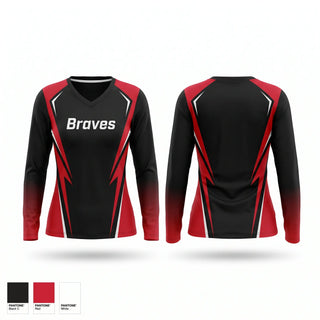 Womens Long Sleeve Vneck Shirt, Braves, Men's Soccer, Teamtime, Team time, sublimation, custom sports apparel, team uniforms, spirit wear, spiritwear, sports uniforms, custom shirts, team store, custom team store, fundraiser sports, apparel fundraiser