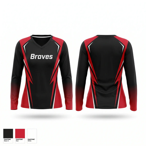 Womens Long Sleeve Vneck Shirt, Braves, Men's Soccer, Teamtime, Team time, sublimation, custom sports apparel, team uniforms, spirit wear, spiritwear, sports uniforms, custom shirts, team store, custom team store, fundraiser sports, apparel fundraiser