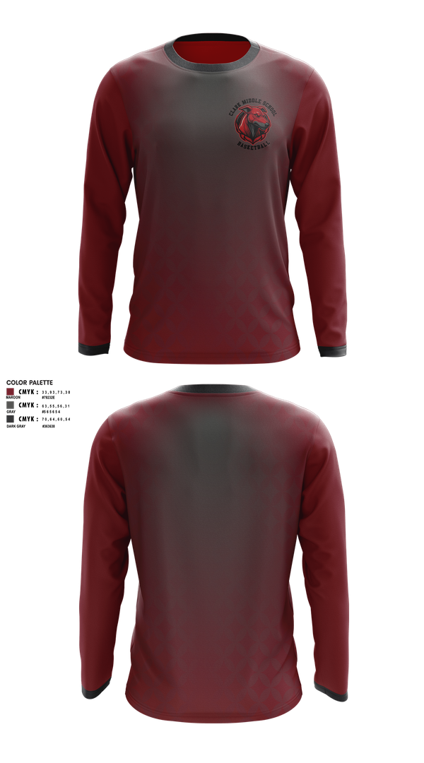 Long Sleeve Performance Shirt, Clark Middle School, Men's Basketball, Teamtime, Team time, sublimation, custom sports apparel, team uniforms, spirit wear, spiritwear, sports uniforms, custom shirts, team store, custom team store, fundraiser sports, apparel fundraiser