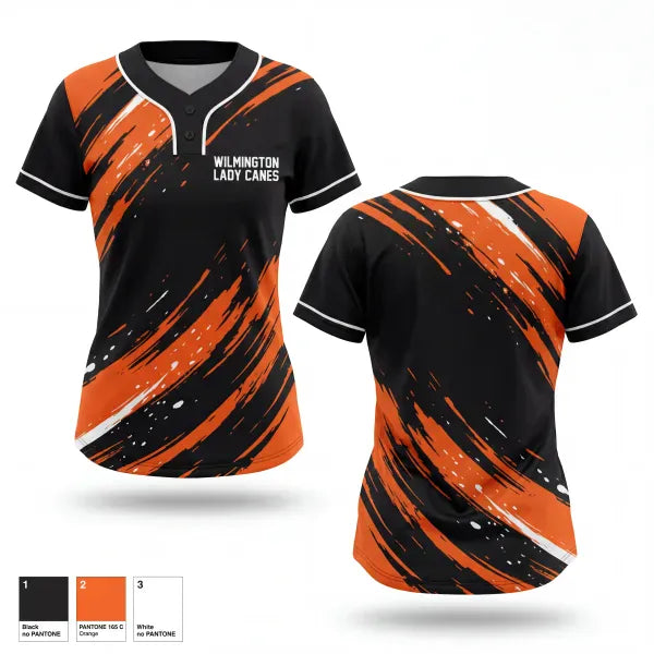 Two Button Softball Jersey, Wilmington lady canes, Softball, Teamtime, Team time, sublimation, custom sports apparel, team uniforms, spirit wear, spiritwear, sports uniforms, custom shirts, team store, custom team store, fundraiser sports, apparel fundraiser