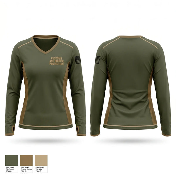Womens Long Sleeve Vneck Shirt, Customs and Border Protection, Police, Teamtime, Team time, sublimation, custom sports apparel, team uniforms, spirit wear, spiritwear, sports uniforms, custom shirts, team store, custom team store, fundraiser sports, apparel fundraiser