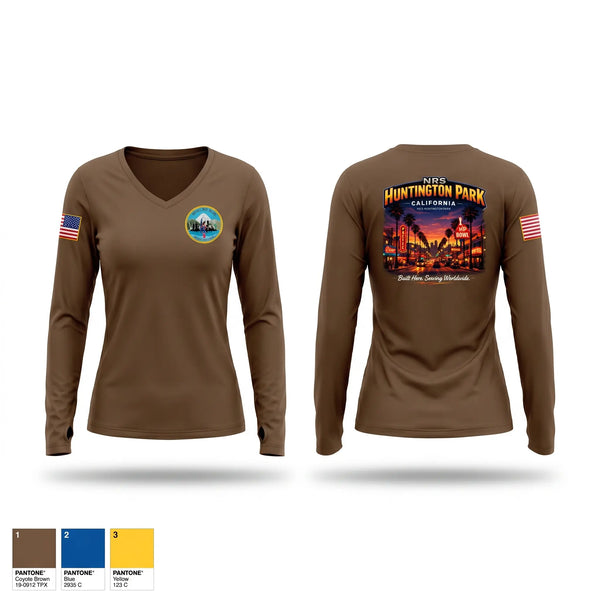 Womens Long Sleeve Vneck Shirt, NTAG PACIFC, Navy, Teamtime, Team time, sublimation, custom sports apparel, team uniforms, spirit wear, spiritwear, sports uniforms, custom shirts, team store, custom team store, fundraiser sports, apparel fundraiser