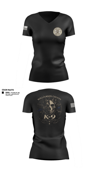 Womens Short Sleeve Vneck Shirt, Williamson County K-9 Unit, Police, Teamtime, Team time, sublimation, custom sports apparel, team uniforms, spirit wear, spiritwear, sports uniforms, custom shirts, team store, custom team store, fundraiser sports, apparel fundraiser