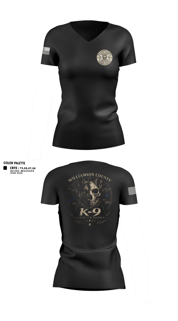 Womens Short Sleeve Vneck Shirt, Williamson County K-9 Unit, Police, Teamtime, Team time, sublimation, custom sports apparel, team uniforms, spirit wear, spiritwear, sports uniforms, custom shirts, team store, custom team store, fundraiser sports, apparel fundraiser
