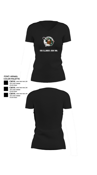 Womens Short Sleeve Vneck Shirt, USS Illinois (SSN 786), , Teamtime, Team time, sublimation, custom sports apparel, team uniforms, spirit wear, spiritwear, sports uniforms, custom shirts, team store, custom team store, fundraiser sports, apparel fundraiser