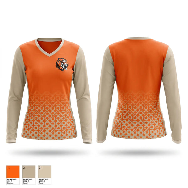 Womens Long Sleeve Vneck Shirt, HERRIN TIGERS, Cross Country, Teamtime, Team time, sublimation, custom sports apparel, team uniforms, spirit wear, spiritwear, sports uniforms, custom shirts, team store, custom team store, fundraiser sports, apparel fundraiser