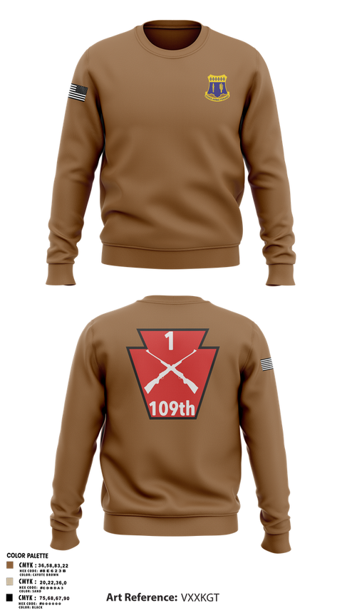 Crew Neck Sweatshirt, A co 1/109, National Guard, Teamtime, Team time, sublimation, custom sports apparel, team uniforms, spirit wear, spiritwear, sports uniforms, custom shirts, team store, custom team store, fundraiser sports, apparel fundraiser