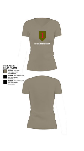 Womens Short Sleeve Vneck Shirt, 1st Infantry Division, Army, Teamtime, Team time, sublimation, custom sports apparel, team uniforms, spirit wear, spiritwear, sports uniforms, custom shirts, team store, custom team store, fundraiser sports, apparel fundraiser