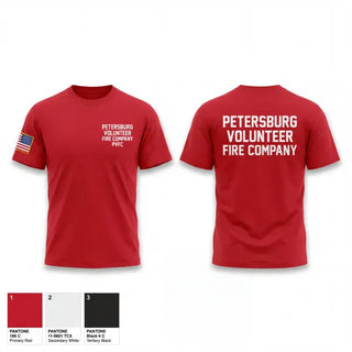 Old School Cotton Feel Shirt, Petersburg Volunteer Fire Company, Fire Department, Teamtime, Team time, sublimation, custom sports apparel, team uniforms, spirit wear, spiritwear, sports uniforms, custom shirts, team store, custom team store, fundraiser sports, apparel fundraiser