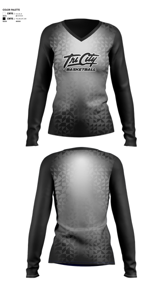 Womens Long Sleeve Vneck Shirt, Tri-City, Women's Basketball, Teamtime, Team time, sublimation, custom sports apparel, team uniforms, spirit wear, spiritwear, sports uniforms, custom shirts, team store, custom team store, fundraiser sports, apparel fundraiser