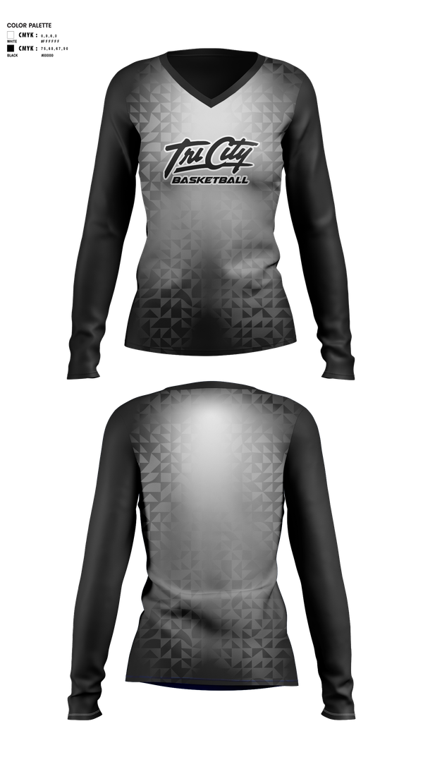 Womens Long Sleeve Vneck Shirt, Tri-City, Women's Basketball, Teamtime, Team time, sublimation, custom sports apparel, team uniforms, spirit wear, spiritwear, sports uniforms, custom shirts, team store, custom team store, fundraiser sports, apparel fundraiser