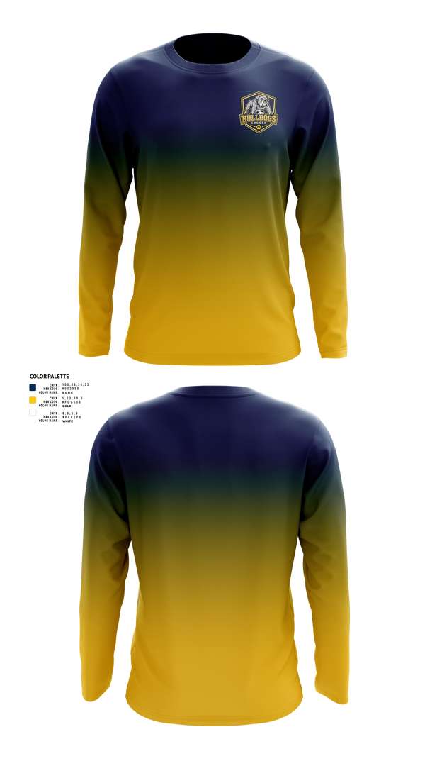 Long Sleeve Performance Shirt, Bladenboro Bulldogs, Women's Soccer, Teamtime, Team time, sublimation, custom sports apparel, team uniforms, spirit wear, spiritwear, sports uniforms, custom shirts, team store, custom team store, fundraiser sports, apparel fundraiser