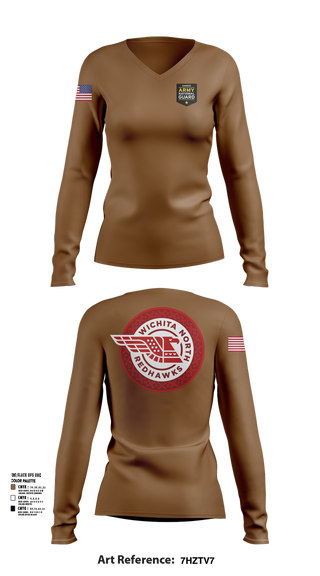 Womens Long Sleeve Vneck Shirt, Wichita North Redhawks NG, , Teamtime, Team time, sublimation, custom sports apparel, team uniforms, spirit wear, spiritwear, sports uniforms, custom shirts, team store, custom team store, fundraiser sports, apparel fundraiser