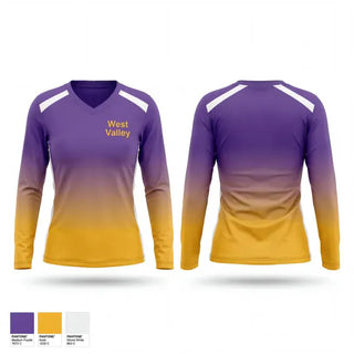 Womens Long Sleeve Vneck Shirt, West Valley, Track & Field, Teamtime, Team time, sublimation, custom sports apparel, team uniforms, spirit wear, spiritwear, sports uniforms, custom shirts, team store, custom team store, fundraiser sports, apparel fundraiser