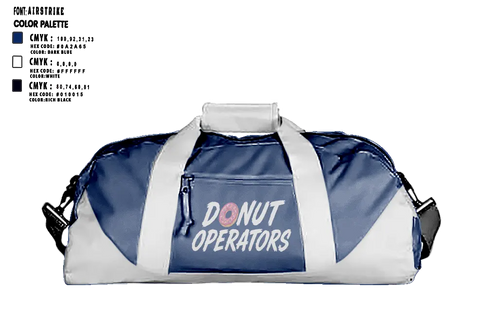 Duffle Bag, Donut Operators, Baseball, Teamtime, Team time, sublimation, custom sports apparel, team uniforms, spirit wear, spiritwear, sports uniforms, custom shirts, team store, custom team store, fundraiser sports, apparel fundraiser