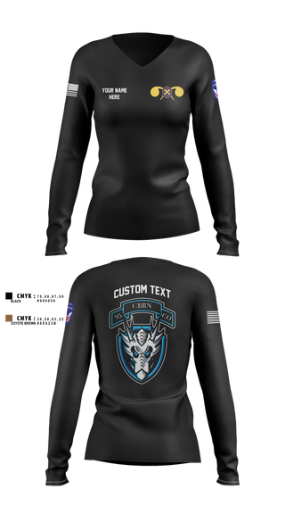 Womens Long Sleeve Vneck Shirt, 1st Platoon, 95th CBRN, Army, Teamtime, Team time, sublimation, custom sports apparel, team uniforms, spirit wear, spiritwear, sports uniforms, custom shirts, team store, custom team store, fundraiser sports, apparel fundraiser