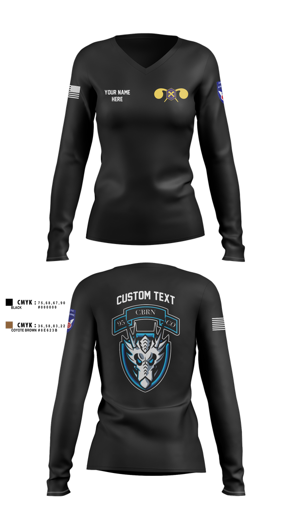 Womens Long Sleeve Vneck Shirt, 1st Platoon, 95th CBRN, Army, Teamtime, Team time, sublimation, custom sports apparel, team uniforms, spirit wear, spiritwear, sports uniforms, custom shirts, team store, custom team store, fundraiser sports, apparel fundraiser
