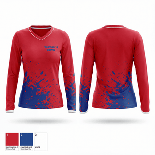 Womens Long Sleeve Vneck Shirt, Triton’s Cove, Swimming, Teamtime, Team time, sublimation, custom sports apparel, team uniforms, spirit wear, spiritwear, sports uniforms, custom shirts, team store, custom team store, fundraiser sports, apparel fundraiser