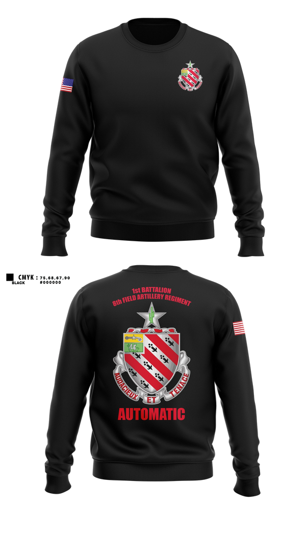 Crew Neck Sweatshirt, 1/8 Field Artillery Regiment, Army, Teamtime, Team time, sublimation, custom sports apparel, team uniforms, spirit wear, spiritwear, sports uniforms, custom shirts, team store, custom team store, fundraiser sports, apparel fundraiser
