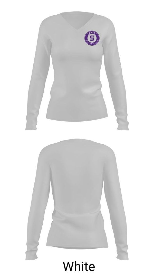 Womens Long Sleeve Vneck Shirt, Sunset Dance Team, Spirit Store, Teamtime, Team time, sublimation, custom sports apparel, team uniforms, spirit wear, spiritwear, sports uniforms, custom shirts, team store, custom team store, fundraiser sports, apparel fundraiser