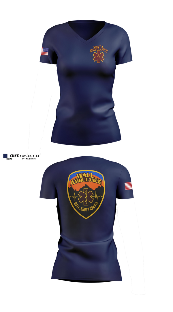 Womens Short Sleeve Vneck Shirt, Wall Ambulance Service, EMS/EMT, Teamtime, Team time, sublimation, custom sports apparel, team uniforms, spirit wear, spiritwear, sports uniforms, custom shirts, team store, custom team store, fundraiser sports, apparel fundraiser
