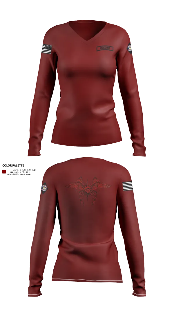 Womens Long Sleeve Vneck Shirt, Blackfoot 2nd platoon, , Teamtime, Team time, sublimation, custom sports apparel, team uniforms, spirit wear, spiritwear, sports uniforms, custom shirts, team store, custom team store, fundraiser sports, apparel fundraiser