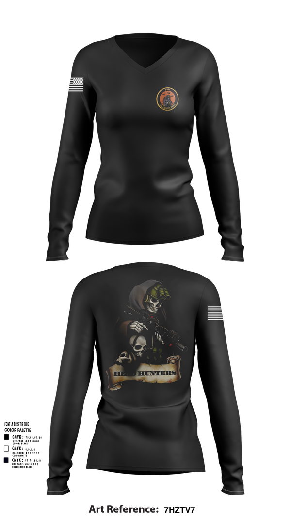 Womens Long Sleeve Vneck Shirt, HHC 2-135th AVN REG, , Teamtime, Team time, sublimation, custom sports apparel, team uniforms, spirit wear, spiritwear, sports uniforms, custom shirts, team store, custom team store, fundraiser sports, apparel fundraiser