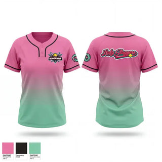 Two Button Softball Jersey, Lady Sluggers, Softball, Teamtime, Team time, sublimation, custom sports apparel, team uniforms, spirit wear, spiritwear, sports uniforms, custom shirts, team store, custom team store, fundraiser sports, apparel fundraiser