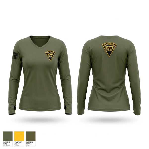 Womens Long Sleeve Vneck Shirt, West Virginia State Police, Police, Teamtime, Team time, sublimation, custom sports apparel, team uniforms, spirit wear, spiritwear, sports uniforms, custom shirts, team store, custom team store, fundraiser sports, apparel fundraiser