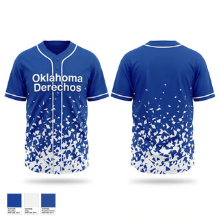 Full Button Baseball Jersey, Oklahoma Derechos, Baseball, Teamtime, Team time, sublimation, custom sports apparel, team uniforms, spirit wear, spiritwear, sports uniforms, custom shirts, team store, custom team store, fundraiser sports, apparel fundraiser