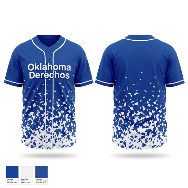Full Button Baseball Jersey, Oklahoma Derechos, Baseball, Teamtime, Team time, sublimation, custom sports apparel, team uniforms, spirit wear, spiritwear, sports uniforms, custom shirts, team store, custom team store, fundraiser sports, apparel fundraiser