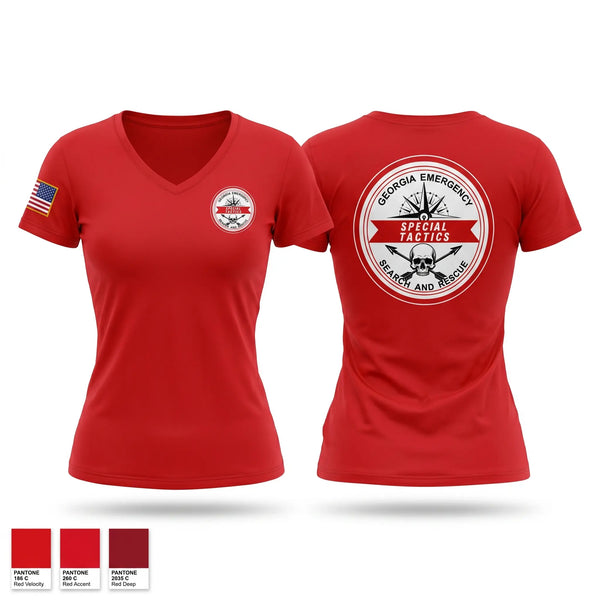 Womens Short Sleeve Vneck Shirt, Georgia emergency search and rescue, EMS/EMT, Teamtime, Team time, sublimation, custom sports apparel, team uniforms, spirit wear, spiritwear, sports uniforms, custom shirts, team store, custom team store, fundraiser sports, apparel fundraiser