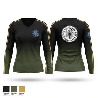 Womens Long Sleeve Vneck Shirt, ETS Intelligence, , Teamtime, Team time, sublimation, custom sports apparel, team uniforms, spirit wear, spiritwear, sports uniforms, custom shirts, team store, custom team store, fundraiser sports, apparel fundraiser
