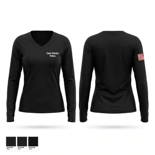 Womens Long Sleeve Vneck Shirt, Cape Charles Police, Police, Teamtime, Team time, sublimation, custom sports apparel, team uniforms, spirit wear, spiritwear, sports uniforms, custom shirts, team store, custom team store, fundraiser sports, apparel fundraiser