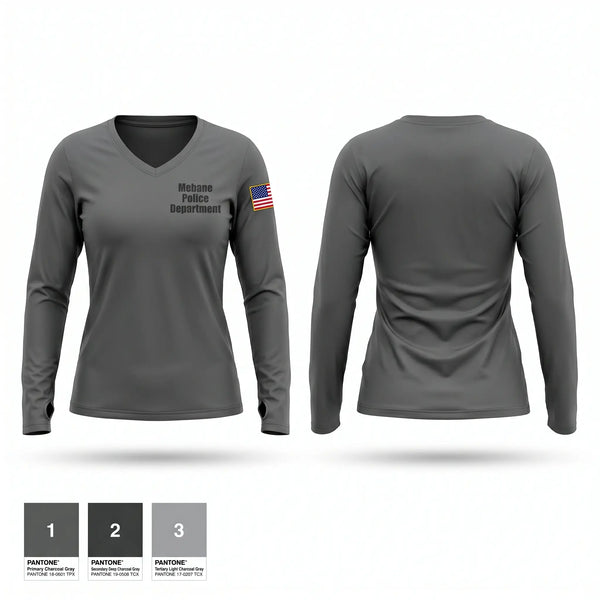 Womens Long Sleeve Vneck Shirt, Mebane Police Department, Police, Teamtime, Team time, sublimation, custom sports apparel, team uniforms, spirit wear, spiritwear, sports uniforms, custom shirts, team store, custom team store, fundraiser sports, apparel fundraiser