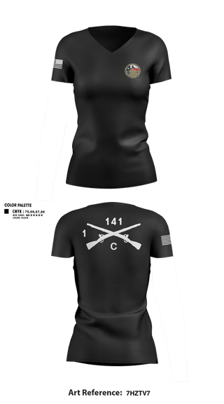Womens Short Sleeve Vneck Shirt, C Co 1-141 IN, Army, Teamtime, Team time, sublimation, custom sports apparel, team uniforms, spirit wear, spiritwear, sports uniforms, custom shirts, team store, custom team store, fundraiser sports, apparel fundraiser
