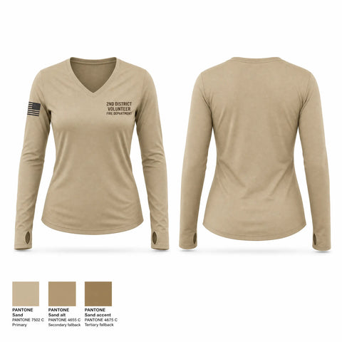 Womens Long Sleeve Vneck Shirt, 2nd District Volunteer Fire Department, Fire Department, Teamtime, Team time, sublimation, custom sports apparel, team uniforms, spirit wear, spiritwear, sports uniforms, custom shirts, team store, custom team store, fundraiser sports, apparel fundraiser