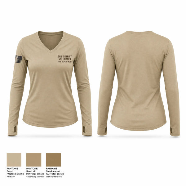 Womens Long Sleeve Vneck Shirt, 2nd District Volunteer Fire Department, Fire Department, Teamtime, Team time, sublimation, custom sports apparel, team uniforms, spirit wear, spiritwear, sports uniforms, custom shirts, team store, custom team store, fundraiser sports, apparel fundraiser
