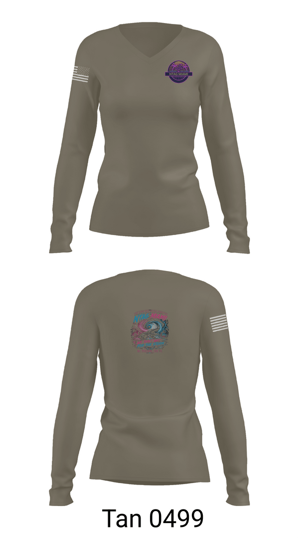 Womens Long Sleeve Vneck Shirt, NTAG MIAMI FCPOA, Navy, Teamtime, Team time, sublimation, custom sports apparel, team uniforms, spirit wear, spiritwear, sports uniforms, custom shirts, team store, custom team store, fundraiser sports, apparel fundraiser