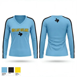 Womens Long Sleeve Vneck Shirt, 806 Lady Outlawz, Softball, Teamtime, Team time, sublimation, custom sports apparel, team uniforms, spirit wear, spiritwear, sports uniforms, custom shirts, team store, custom team store, fundraiser sports, apparel fundraiser