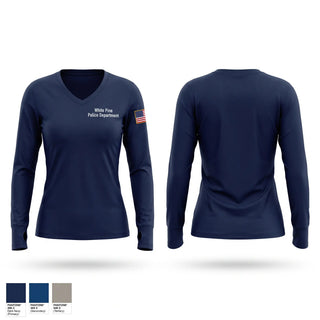 Womens Long Sleeve Vneck Shirt, White Pine Police Department, Police, Teamtime, Team time, sublimation, custom sports apparel, team uniforms, spirit wear, spiritwear, sports uniforms, custom shirts, team store, custom team store, fundraiser sports, apparel fundraiser