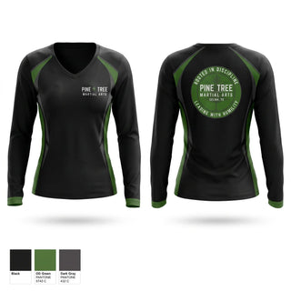 Womens Long Sleeve Vneck Shirt, Pine Tree Martial Arts, , Teamtime, Team time, sublimation, custom sports apparel, team uniforms, spirit wear, spiritwear, sports uniforms, custom shirts, team store, custom team store, fundraiser sports, apparel fundraiser