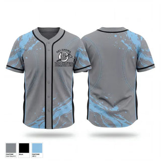 Full Button Baseball Jersey, Oklahoma Braves, Baseball, Teamtime, Team time, sublimation, custom sports apparel, team uniforms, spirit wear, spiritwear, sports uniforms, custom shirts, team store, custom team store, fundraiser sports, apparel fundraiser