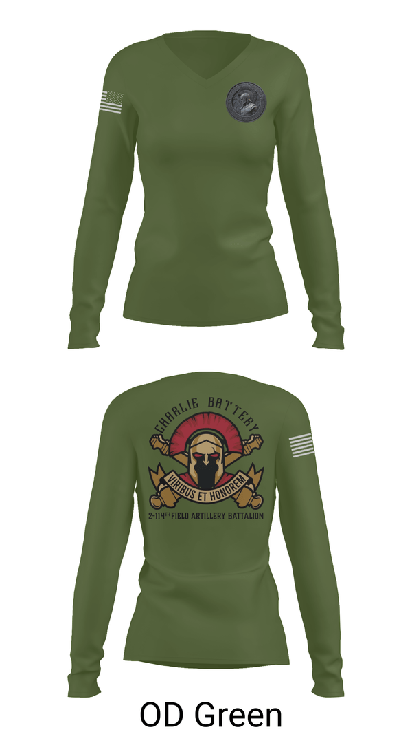 Womens Long Sleeve Vneck Shirt, Charlie Battery 2-114th FA, , Teamtime, Team time, sublimation, custom sports apparel, team uniforms, spirit wear, spiritwear, sports uniforms, custom shirts, team store, custom team store, fundraiser sports, apparel fundraiser