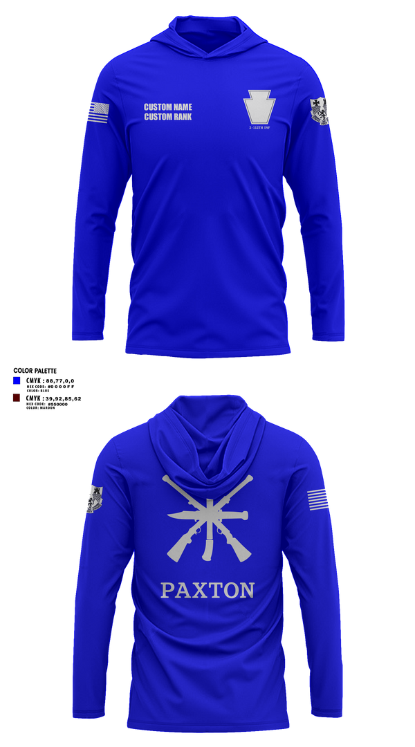 Long Sleeve Performance Shirt with hood, 2/112, Army, Teamtime, Team time, sublimation, custom sports apparel, team uniforms, spirit wear, spiritwear, sports uniforms, custom shirts, team store, custom team store, fundraiser sports, apparel fundraiser