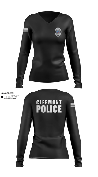 Womens Long Sleeve Vneck Shirt, Clermont PD, Police, Teamtime, Team time, sublimation, custom sports apparel, team uniforms, spirit wear, spiritwear, sports uniforms, custom shirts, team store, custom team store, fundraiser sports, apparel fundraiser
